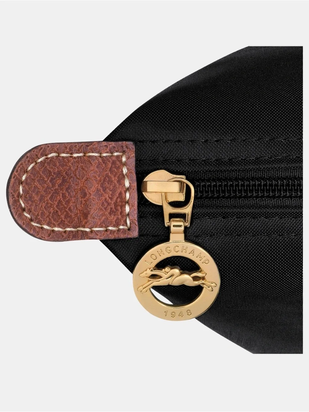 Longchamp Le Pliage Black Backpack with Brown Trim